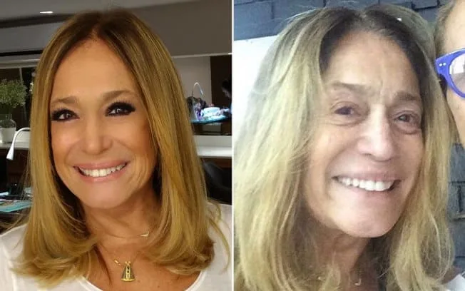 Foto mostrando a Susana Vieira com e sem maquiagem