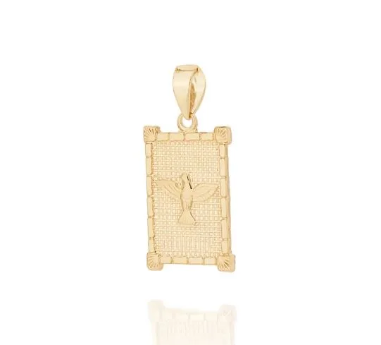 Pingente Rommanel retangular "moldura de quadro" trabalhado, composto por "Espírito Santo" ao centro - Cód 542176