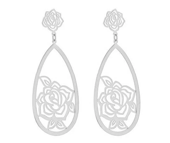Brincos Rommanel com base no formato "flor rosa colombiana"  7,30 cm - Cód 121656