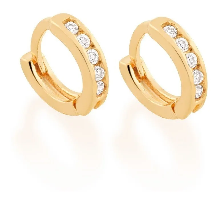 Brinco Rommanel argola com 5 zircônias dourado ou prateado - Cods 523214 ou 120721