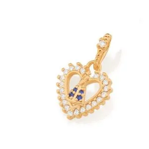 Pingente Rommanel formato coração com Nossa Senhora Aparecida cravejado por zircônias - Cód 542259