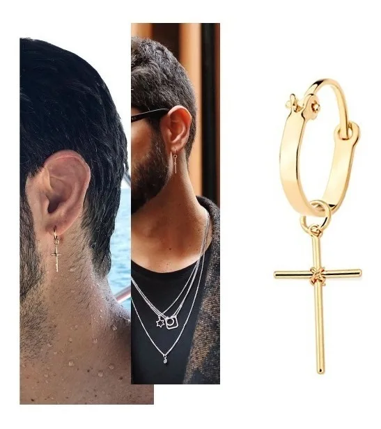 Brinco Rommanel argola com cruz masculino 520293-540180