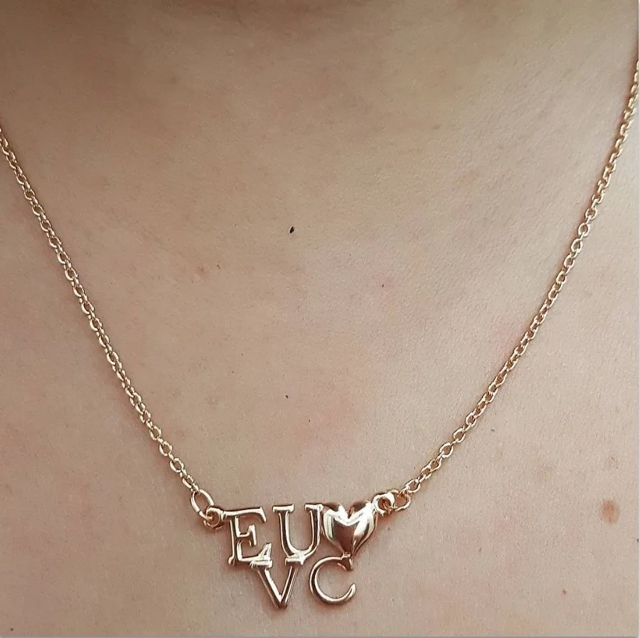 Cordão Rommanel fio cadeado com pingente "Eu amo você", 50 cm ajustável à 45 cm - Cod 531785 - Imagem 2