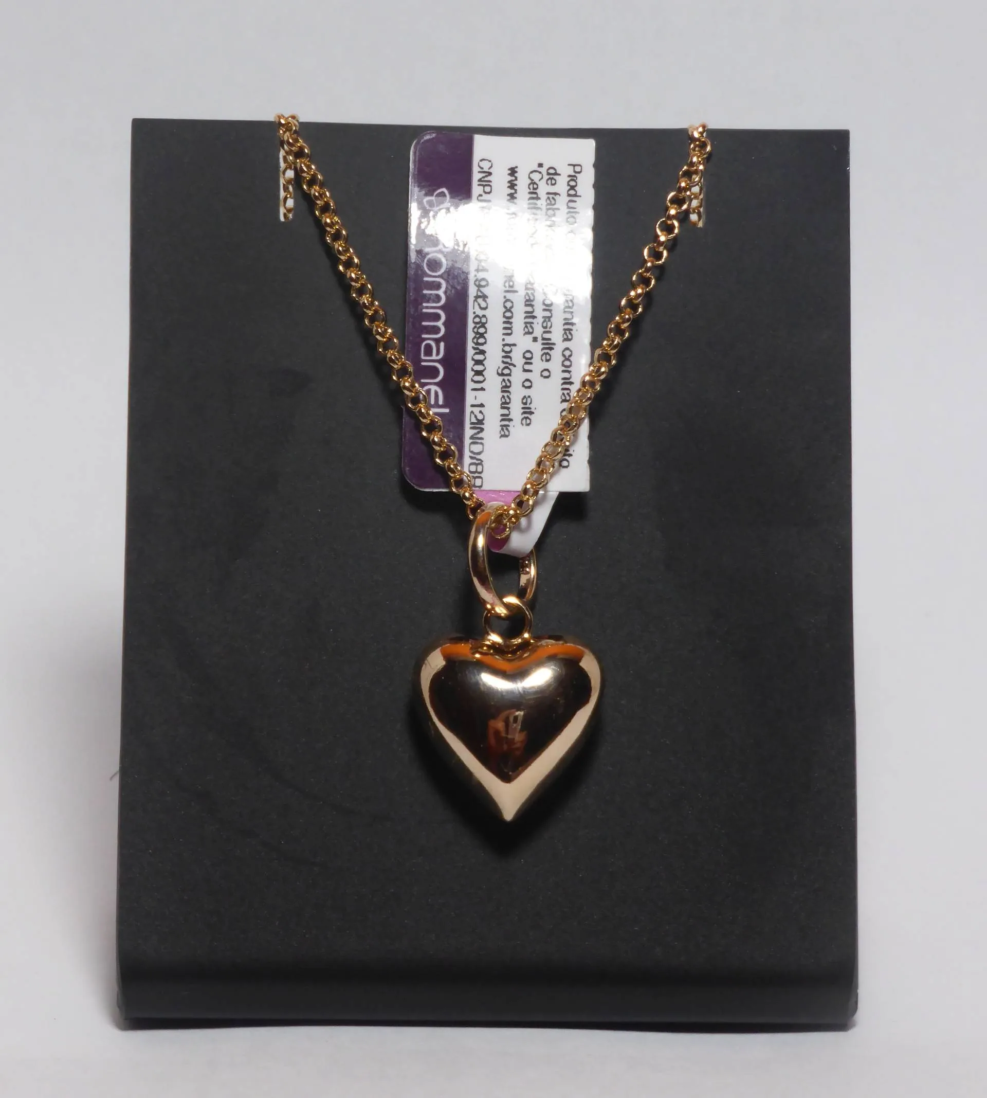 Conjunto Rommanel cordão elo português 42 cm (530677) e pingente coração liso (540870)