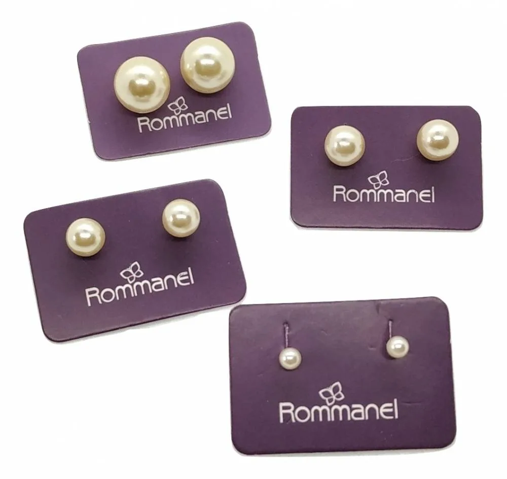 Conjunto Rommanel brincos solitários pérola artificial, 4, 6, 7 e 10 mm diâmetro - Cods 520190-520193-520187-524946
